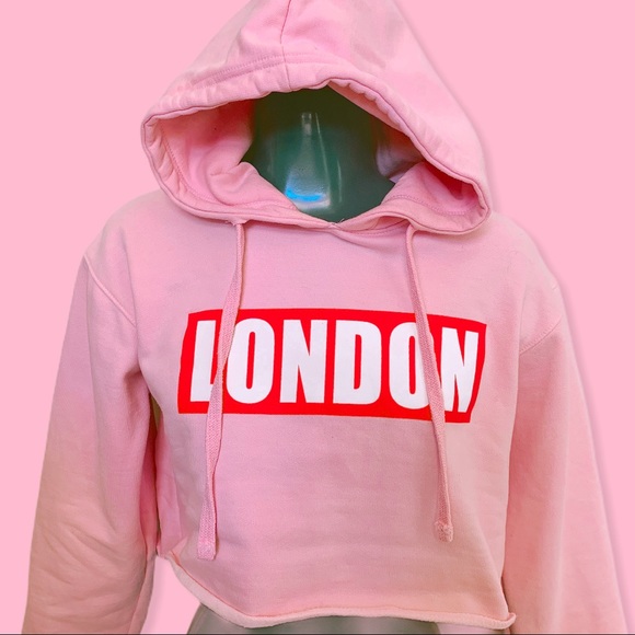 2/$20 SALE Baby Pink LONDON Crop Hoodie - Picture 1 of 3